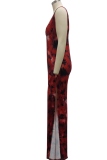 Коричневое сексуальное платье с принтом и высоким вырезом на бретельках Нерегулярное платье Платья