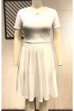 White  Simplicity Solid Patchwork O Neck Straight Plus Size Two Pieces