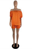 Stampa casual alla moda arancione senza cintura, cinturino per spaghetti, manica corta, due pezzi