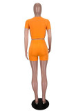 Оранжевый модный повседневный однотонный базовый костюм из двух предметов с коротким рукавом