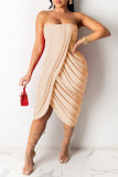 Абрикосовое сексуальное повседневное однотонное платье с открытой спиной и без бретелек нестандартной формы