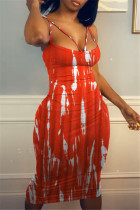 Red Fashion Sexy Print Backless Spaghetti Strap Sleeveless Dress