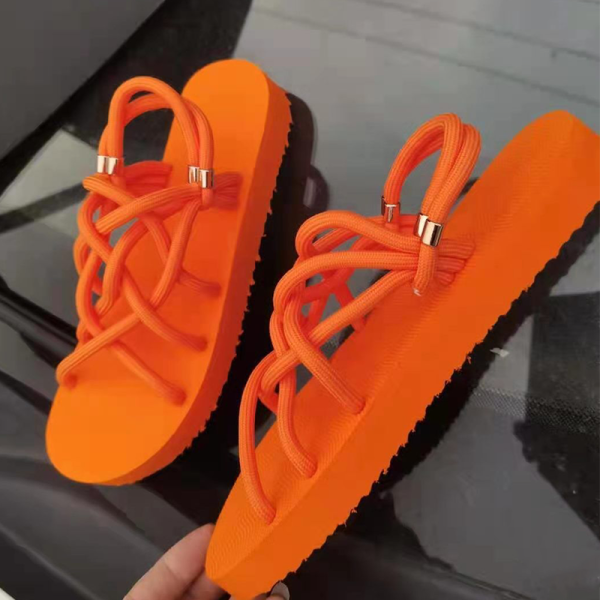 Orangefarbene Casual Street-Schuhe mit ausgehöhltem Patchwork und offener Tür