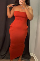 Red Sexy Casual Solid Backless Strapless Sleeveless Dress
