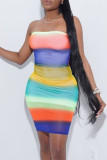 Многоцветное модное сексуальное платье с открытой спиной и без бретелек без рукавов
