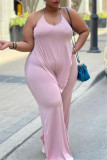 Witte sexy casual effen rugloos zonder riem Halter plus size jumpsuits