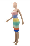 Multicolor Fashion Sexy Print Rückenfreies, trägerloses, ärmelloses Kleid