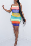 Multicolor Fashion Sexy Print Backless Strapless Sleeveless Dress