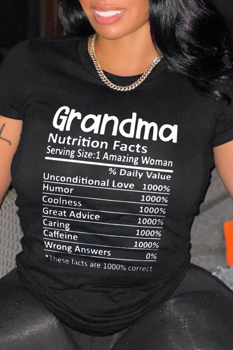 

Black Fashion Casual Letter Print Basic O Neck T-Shirts