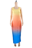 カラーセクシーな段階的変化くり抜かれたOネックペンシルスカートドレス