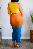 Vestidos de saia lápis colorido sexy com mudança gradual oco
