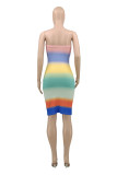 Multicolor Fashion Sexy Print Rückenfreies, trägerloses, ärmelloses Kleid