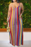 Gele casual rechte jurken met patchwork en spaghettibandjes
