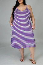 Vestido sin mangas con correa de espagueti sin espalda con estampado de rayas de talla grande casual sexy púrpura