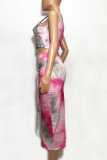 Pink Sexy Print Bandage Patchwork U Neck Sleeveless Two Pieces