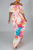 Schulterfreies, bedrucktes Kleid mit Farbsüßem Patchwork-Print