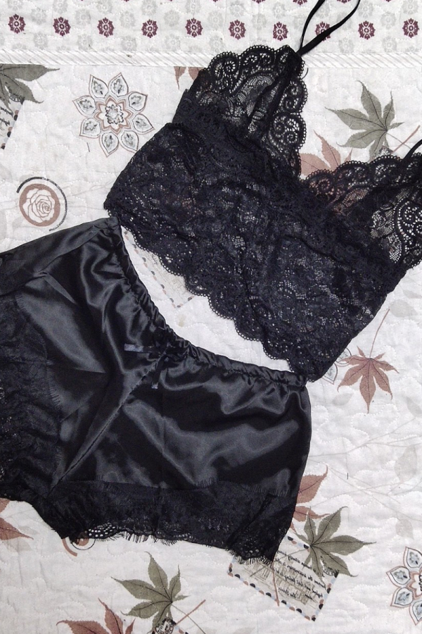Черная сексуальная модная кружевная пижама на подтяжках