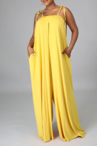 Yellow Casual Solid Split Joint Spaghetti Strap Straight Jumpsuits