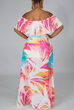 Цветной сладкий принт Лоскутное платье с открытыми плечами и принтом Платья