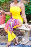 Gele casual print patchwork strapless schede plus size jurken