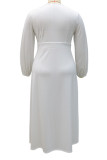 Белые элегантные однотонные уздечки в стиле пэчворк с высоким вырезом и V-образным вырезом, длинным рукавом, платья больших размеров