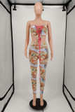 Multicolor Fashion Sexy Print Bandage ausgehöhlt rückenfrei trägerlos ärmellos zweiteilig