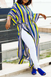Multicolor Fashion Casual Striped Print Slit Oblique Collar Printed Dress