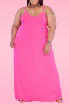 ピンクのセクシーなカジュアルプラスサイズソリッドバックレススパゲッティストラップノースリーブドレス
