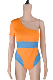 Orange mode sexiga patchwork rygglösa badkläder