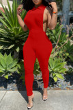 Röd Sexig Casual Solid urholkad Turndown-krage Skinny Jumpsuits