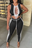 White Sexy Solid Hollowed Out Patchwork Frenulum Asymmetrical O Neck Sleeveless Two Pieces