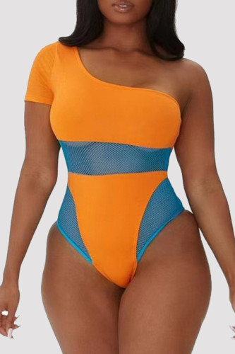 Оранжевые модные сексуальные лоскутные купальники с открытой спиной