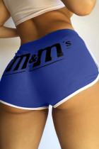 Blaue, lässige Sportbekleidung mit Buchstabendruck, einfache, normale Shorts mit mittlerer Taille