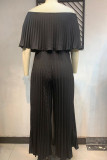 Black Casual Solid Patchwork Fold Off the Shoulder Plus Size Jumpsuits