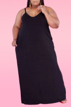 Zwarte sexy casual plus size effen backless spaghetti band mouwloze jurk