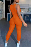 Tangerine Sexy Solid Patchwork U Neck Skinny Jumpsuits