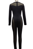 Zwarte sexy effen mesh halflange coltrui skinny jumpsuits