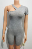 Apricot Fashion Sportswear Solid Hollowed Out One Shoulder Skinny Romper
