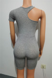 Grey Fashion Sportswear Solid Hollowed Out One Shoulder Skinny Romper