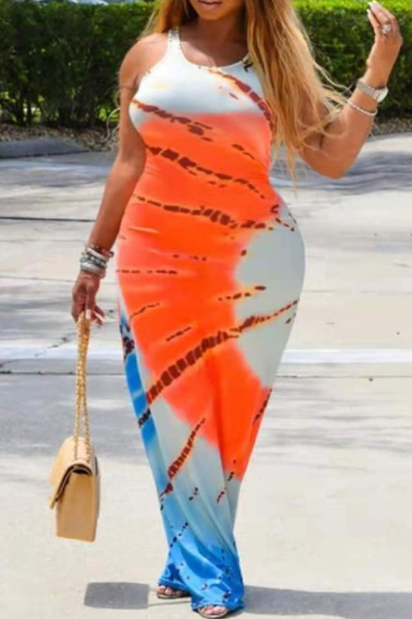 Color Sexy Print Patchwork Spaghetti Strap Falda lápiz Vestidos de talla grande