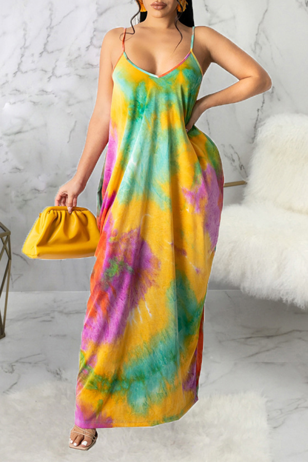 Многоцветный сексуальный лоскутный тай-дай Спагетти ремень прямые платья