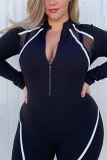 Black Fashion Casual Stitching Sports Jumpsuit