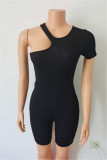 Macacão skinny preto fashion fashion sólido vazado com um ombro