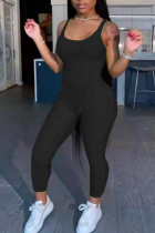 Black Sexy Solid Patchwork U Neck Skinny Jumpsuits