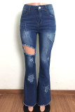Le cowboy blue Fashion Casual Solid Ripped High Waist Regular Jeans