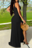 Zwarte sexy casual effen jurk met v-hals en v-hals