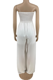 White Sexy Solid Patchwork Strapless Loose Jumpsuits