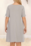 Grey Casual Solid Hollowed Out Patchwork V Neck Straight Plus Size Dresses