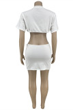 White Fashion Sexy Solid Hollowed Out O Neck Short Sleeve Dress