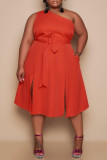 Rode sexy casual plus size effen mouwloze jurk met één schouder en één schouder